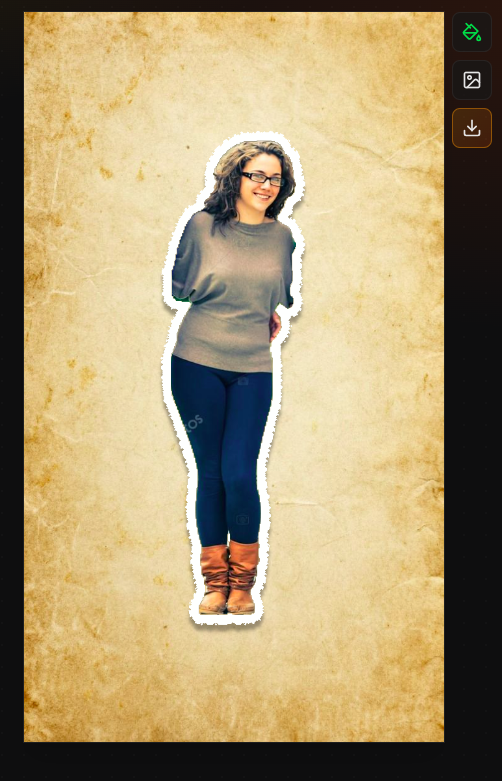 Canvas preview showing a paper torn‑edge cut‑out with white border and shadow