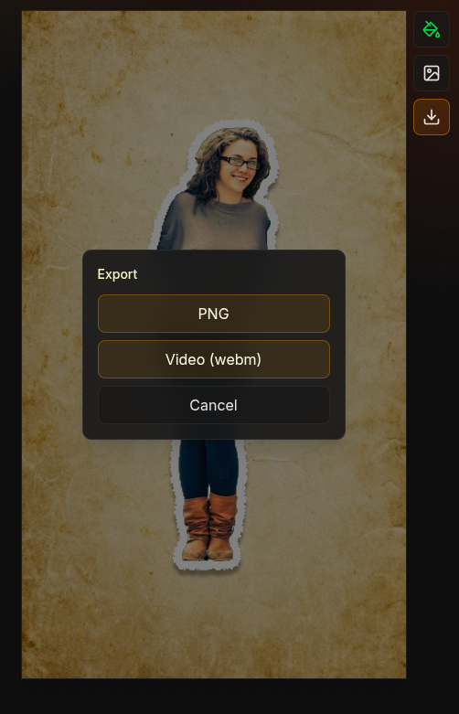 Export dialog with PNG and WebM options